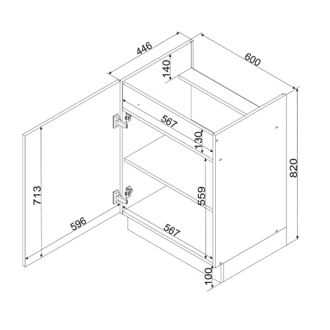 Szafka kuchenna dolna 60 cm pod płytę indukcyjną ANIKA grafit