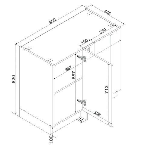Szafka kuchenna dolna narożna 90 cm ANIKA grafit